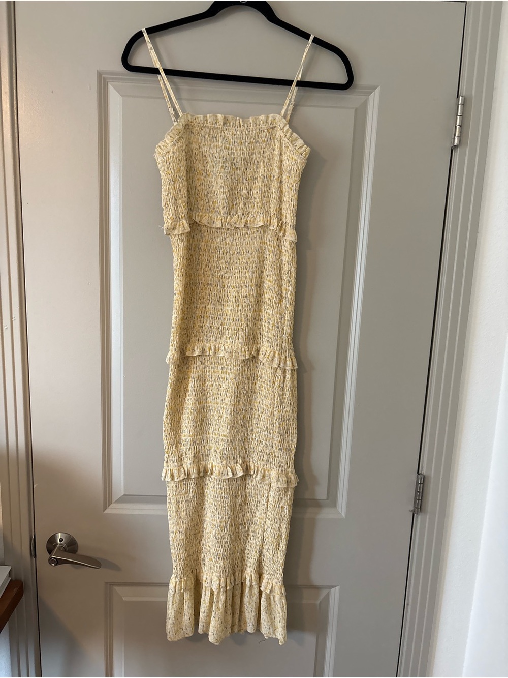 Vici Women's Smocked Tiered Midi Dress in Light Yellow